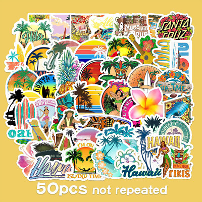 #ad 50PCS Hawaii Surfing Stickers Summer Tropical Beach DIY Surfboard Decal Stic..x C $3.30