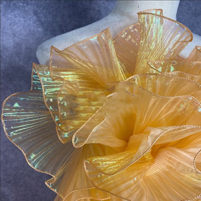 #ad 13cm Wide Shiny Gradient Lace Ruffle Edge Organza DIY Dress Cuffs Accessories $18.99