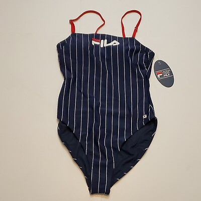 #ad NWT Fila Juliet Bikini 1 Piece Swimsuit Blue White Stripe Women#x27;s Small New $6.24