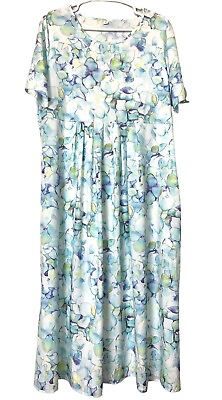 #ad Made With Love Maxi Sheath Dress XL Scoop neck Short Sleeve Blue Floral Flower $22.49