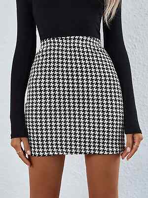 #ad Sexy Elegant Black amp; White Pattern Print High Waist Skinny Mini Skirt XS S M L $11.95