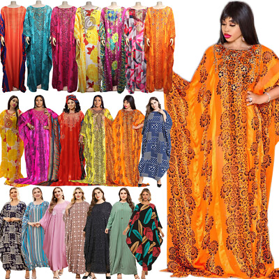 #ad African Dashiki Kaftan Dubai Abaya Muslim Women Long Maxi Dress Abaya Caftan $36.59