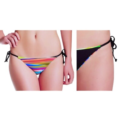 #ad $88 Vitamin A Alexa Reversible String Bikini Bottom Medium 8 Colorful Stripes $27.20
