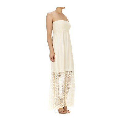 #ad Ivory Medium Boho Maxi Strapless Dress With Lace Bottom $38.00
