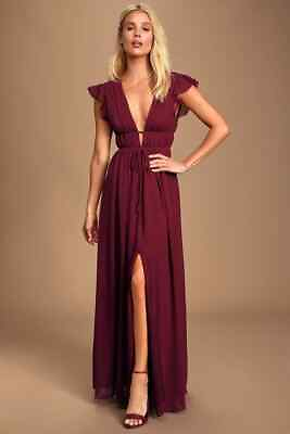 #ad #ad NEW WITH TAGS Lulus I#x27;m All Yours Burgundy Ruffled Maxi Dress XL $59.99