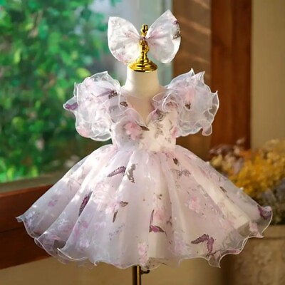 #ad Children#x27;s Princess Evening Gown Printed Ruffle Wedding Birthday Party Dresses $98.06