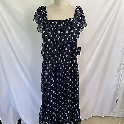 #ad Mlle Gabrielle Polka Dot Off The Shoulder Chiffon Ruffle Maxi Dress Size 3X NEW $49.99