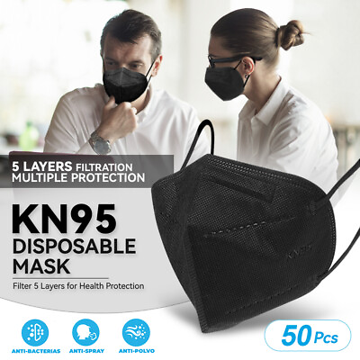 BLACK 50 Pcs KN95 Protective Face Mask 5 Layer 95% PM2.5 Disposable Respirator $16.50