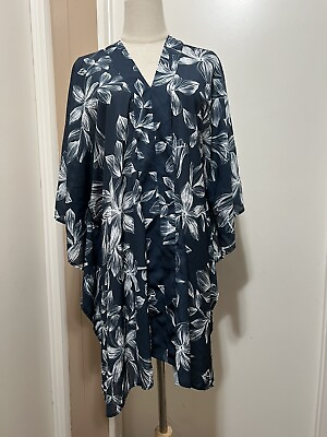 #ad #ad Apana Resort Kimono Women#x27;s Size L Blue Floral Tropical Swimsuit Coverup $25.00