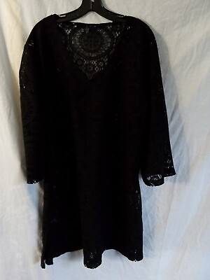 #ad Ladies 2x Black Lace Cover Up Dress Vented Sides Pool Party Beachy Retro Cruise $19.00
