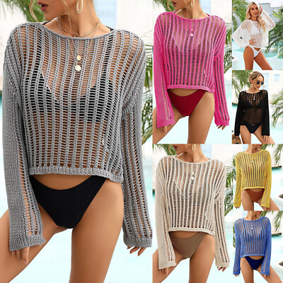 #ad Women Hollow Beach Bikini Cover Up Shirt Top Summer Swimsuits Beachwear Swimwear $21.57