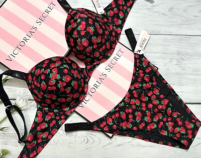 #ad VICTORIA#x27;S SECRET SWIM Shine Strap Sexy Tee Push Up Bikini Brazilian Set Berry $65.00