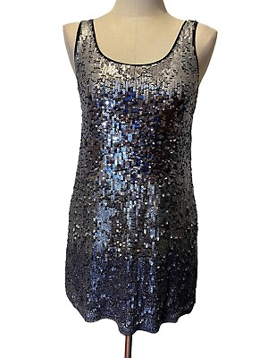 #ad Express Party Silver Sequined Tank Dress Size M Very Good Condition $22.00