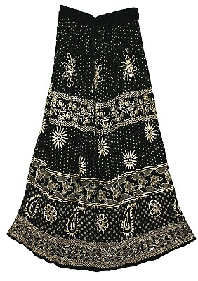 #ad Plus Size XL To 2X Indian Maxi Long Black Paisley Skirt For Women Retro Boho D3 $32.47