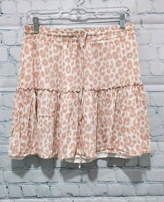 #ad Sanctuary Flirt Mini Skirt Women#x27;s L Bare Leopard Pull On Elastic Waist Large $5.00
