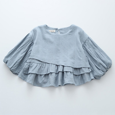 US Stock Toddler Girls Long Bell Sleeve Ruffle Cotton Blouse Shirts White Blue $13.39