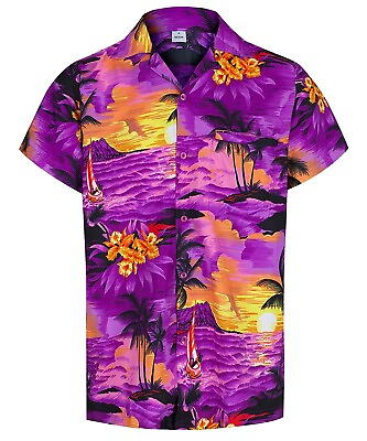 Hawaiian Shirt Mens Coconut Tree Print Beach Vacation Aloha Party $20.39