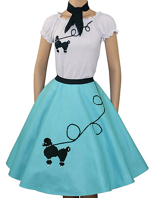 3 Pc Aqua Blue Poodle Skirt Outfit Adult Size XL 3XL Waist 40quot; 48quot; $53.95
