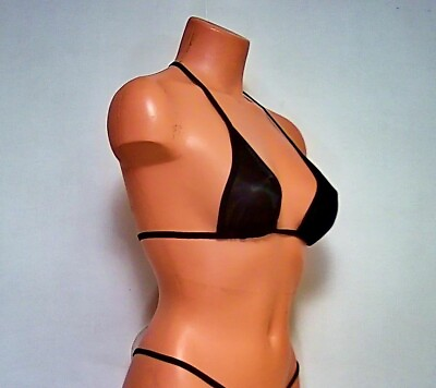 #ad Black Semi Nylon Tricot Adjustable Back Tie Bikini Top Lingerie Sunwear $7.20