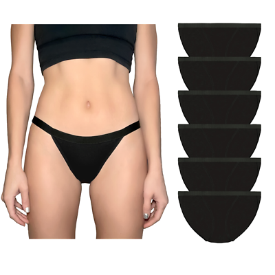 #ad Nabtos Women Cotton Black Bikini String Underwear Cheeky Hi Cut Panties Pack 6 $15.99