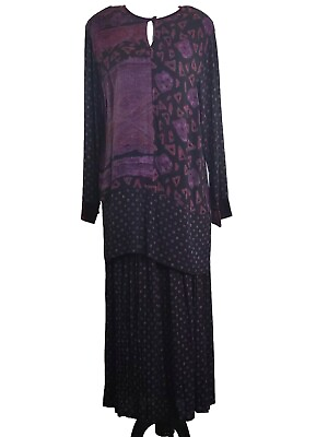 #ad Vintage Carole Little Dress Size 16 Purple amp; Black w Velvet Trim Two Piece 1990s $79.95