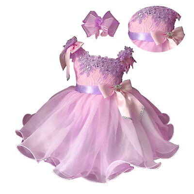 #ad Baby Girls Pageant Lace Embroidery Dresses Toddler Party Bowknot Tutu Gown Dress $50.92