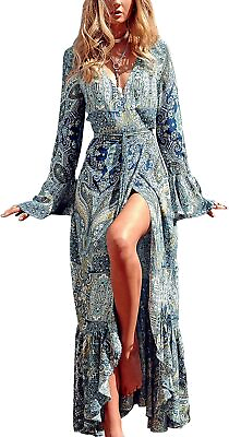 #ad R.Vivimos Womens Summer Long Sleeve Cardigan Sexy Maxi Dresses $69.98