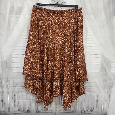#ad Calvin Klein Sz 14W Skirt Lined Orange Brown Midi Handkerchief Asymmetrical B54 $35.00
