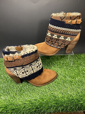 #ad Jessica Simpson Womens Boots 10 M Brown Leather Suede Heel Aztec Casual Cassley $9.88