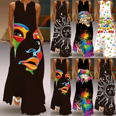 #ad Womens Holiday Kaftan Maxi Dress Sundress Summer Beach Long Boho Dress Plus Size $3.68