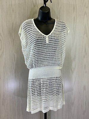 #ad Women#x27;s V Neck Sleeveless Crochet Swim Cover Up Dress One Size White NEW $15.99
