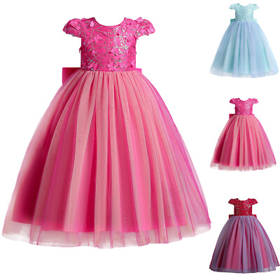#ad Little Girls Wedding Bridesmaid Lace Long Dress Kids Princess Party Pageant Gown $32.28