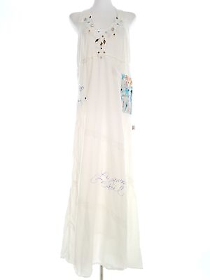 #ad Savage Culture Size L Ivory Long Maxi Dress Cotton 100% Sleeveless Lace Embroid $129.74
