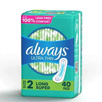 Always Ultra Thin Pads without Wings Unscented Long Size 2 40 Count Sanitary $11.70