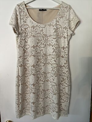 #ad Tiana B Lace Bodycon Ivory White Lace Dress Womens Size Large Lined Stretch NWT $18.99