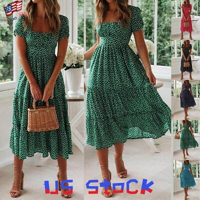 #ad Womens Summer Boho Floral Long Maxi Beach Dress Ladies Holiday Party Sundress US $26.19