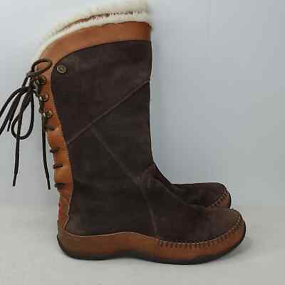 #ad North Face Moccasin Janey Winter Boots Suede Fur Lace Up Back Brown Womens 8 $57.00