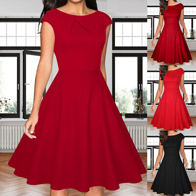 #ad Women#x27;s Elegant Party Midi Dress Short Sleeve Cocktail A Line Dresses Ball Gown $25.09