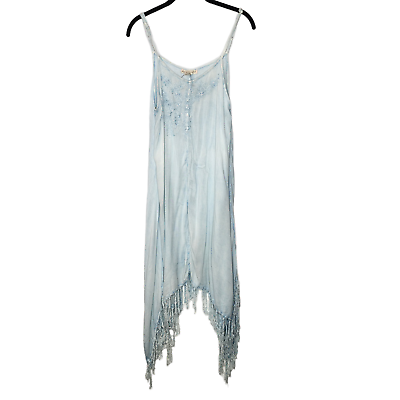 Beach by Exist Free Size Swim Cover Up Dress Baby Blue Embroidery Hi low Boho $12.38