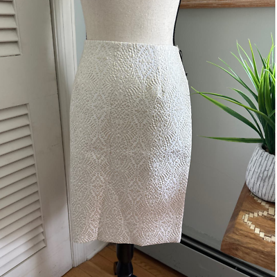 #ad W BY WORTH NWT White Pencil Skirt Gold Shimmer Slit Evening Cocktail Party 2 $24.99