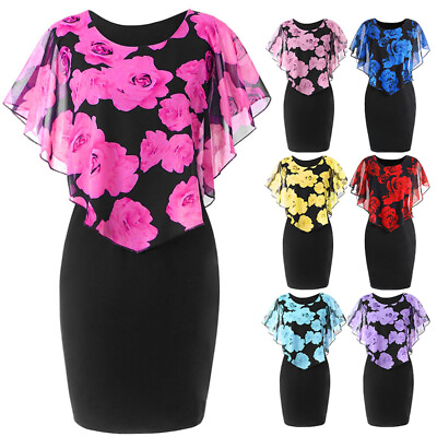 #ad Bodycon Dress Cocktail Party Dress Women Floral Summer Holiday Casual Mini Dress $21.11