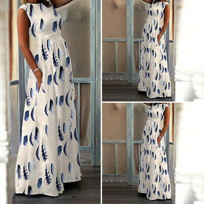 #ad Summer Maternity Dress O Neck Geometric Print Long Length $24.00
