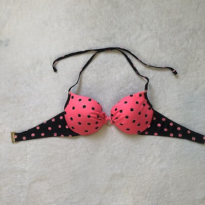 #ad Women#x27;s 34C Push up Bikini Top Swimwear Smart amp; Sexy Polka Dot Pink Black $10.99
