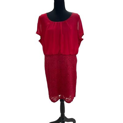 #ad Elegant Red Sequin Mesh Overlay Knee Length Cocktail Party Dress One Size Women $25.00