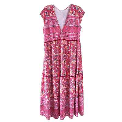 #ad #ad Red Floral Maxi Dress 2XL Boho Bohemiam Cottagecore Summer Dress Sleeveless $31.49