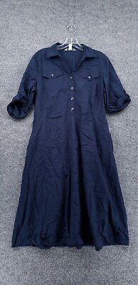 Croft amp; Barrow Dress Womens 12 Stretch Blue Long Maxi 3 4 Sleeve Button Up $13.49