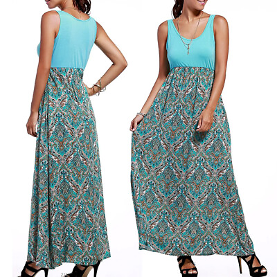 #ad US Women#x27;s Casual Summer Boho Sleeveless Floral Print Tank Long Maxi Dress S XL $15.99
