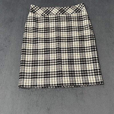 #ad L.L. Bean Womens 6 Plaid Pencil Skirt Wool Blend Black White Midi Zipped Lined $19.99