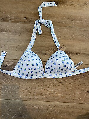 #ad New With Tags Victoria’s Secret Pink Push up Bikini Top M DD Blue Floral $19.99