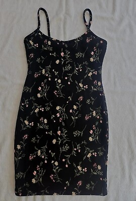 #ad NEW Charlotte Russe Black Spaghetti Strap Floral Mini Perfect Little Dress Small $14.00
